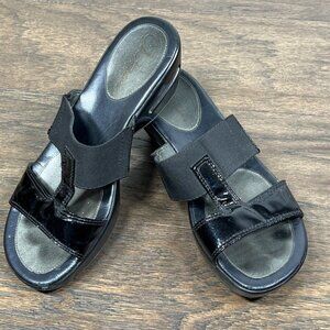 COLE Haan Nike Elite Slide Sandals Black Patent Sz 7 EUC